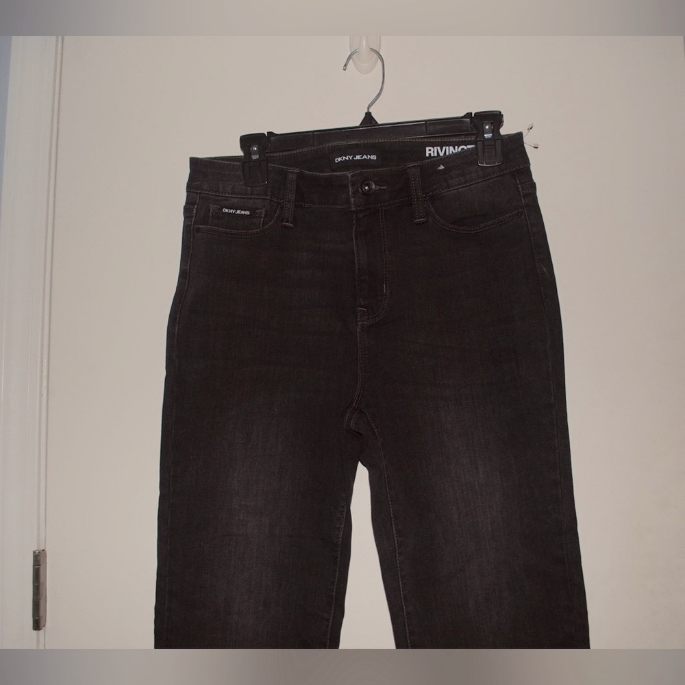 DKNY Black Slim Straight Crop Jeans w/raw hem. Never worn. Does not have tags. - Picture 2 of 5